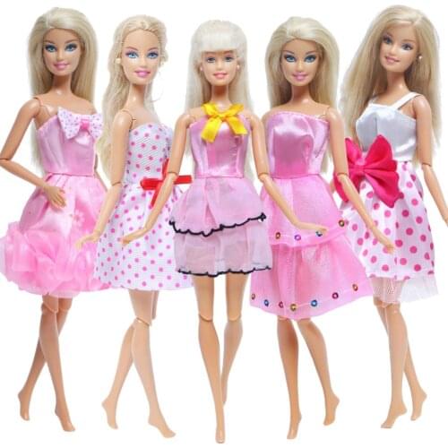 Handmade 5 Pcs/Set Fashion Pink Dress Wedding Princess Daily Wear Outfits Lace Clothes for Barbie Doll Accessories Kids Gift Toy