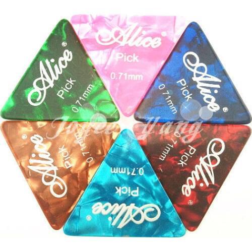 Lots of 30pcs Alice Equilateral Triangle Pearl Celluloid Guitar Picks Plectrums 0.71mm Free Shipping