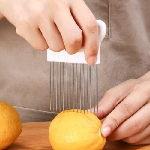 Stainless Steel Onion Needle Onion Fork meat Vegetables Fruit Slicer Tomato Cutter Cutting Safe Aid Holder Kitchen Accessories