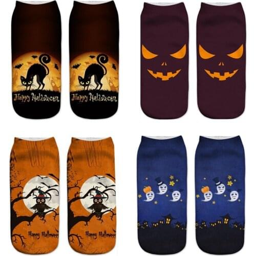 Stylish Women Socks Women 3D Halloween Pumpkin Printed Cotton Breathable Ankle Socks