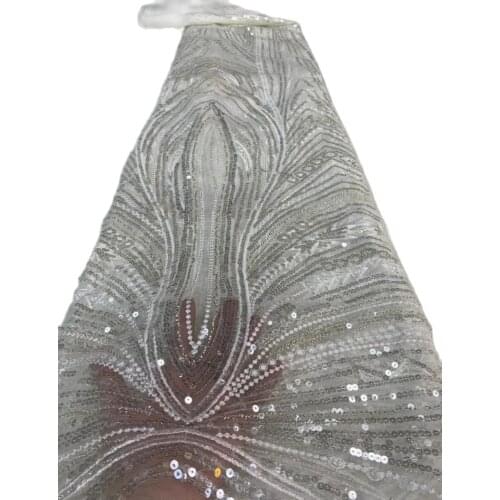 Latest Luxury Handwork African Tulle Lace Fabric With Sequins/Beads French Embroidery Nigerian Mesh Lace For Wedding Dress Party