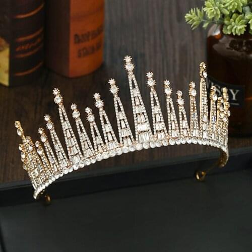 New Gold Wedding Hair Accessories Crown Baroque Crystal Headdress Bride Diadem Tiara Woman Prom Jewelry Baroque Hair ornaments