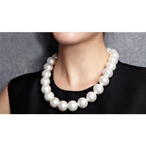 Charming Fashion Jewelry Rare Huge 20 mm round South Sea White Shell Pearl Necklace 17.5" AAA+ shipping free