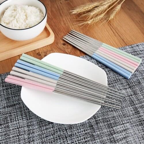 1 Pair Stainless Steel Chopsticks Korean Portable Travel Metal Chopsticks Food Sushi Sticks Non Slip Reusable Easy To Clean