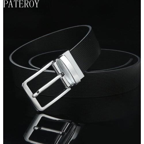 PATEROY Mens Belts Genuine Leather Luxury Pin Buckle Mens Brand Jean Belt Fashion Belts For Men Cinturon Heren Riem Kemer Erkek
