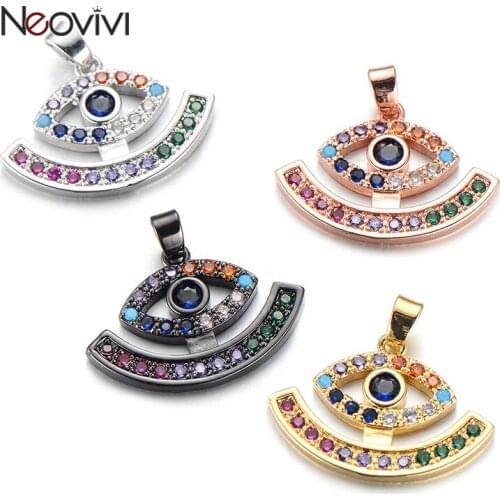 Neovivi Evils Eye Pendant for Necklace Micro Pave Zircon Bead Rainbow Colorful CZ Beads for Jewelry Making Bracelet Women Gifts