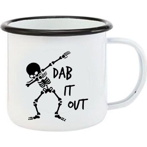 Stainless Steel Camping Coffee Mug Gift Skeleton White Enamel Cup Christmas Outdoors Metal Enamel