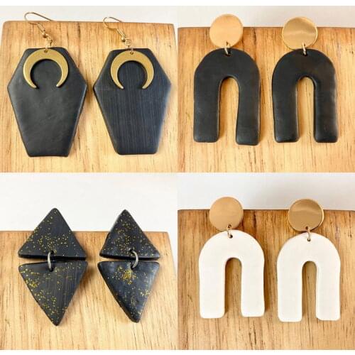 Handwork Polymer Clay Gothic Earrings for Women New Fashion Triangle Geometric Inverted U Shape Drop Earrings Jewelry Wholesale