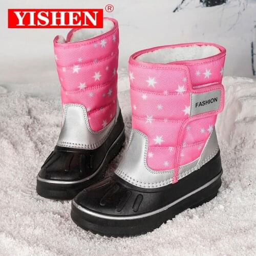 YISHEN Kids Boots Children Winter Snow Warm Plush Casual Shoes Fashion Hiking Mid-Calf Waterproof Girls Rain Boots Size 29-37