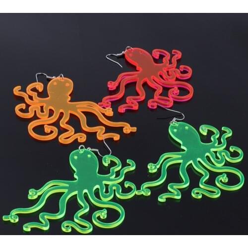 Rock Punk Neon Yellow Pink Octopus Drop Earrings For Women Girls Exaggerated Animals Long Dangle Earrings Fashion Party Jewelry