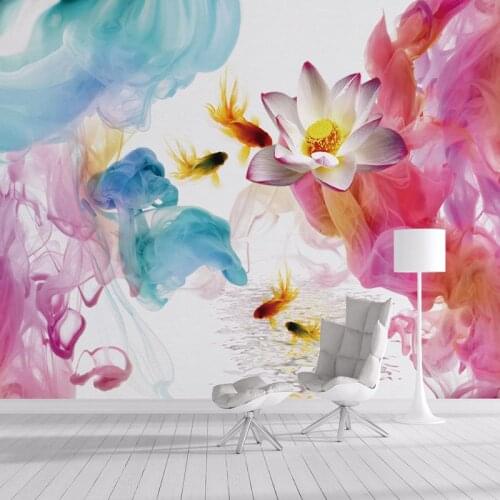 Modern Abstract Lotus Pond Colorful Smog Photo Murals Wallpaper Living Room Bedroom Arr Background Wall Cloth 3D Papel De Parede