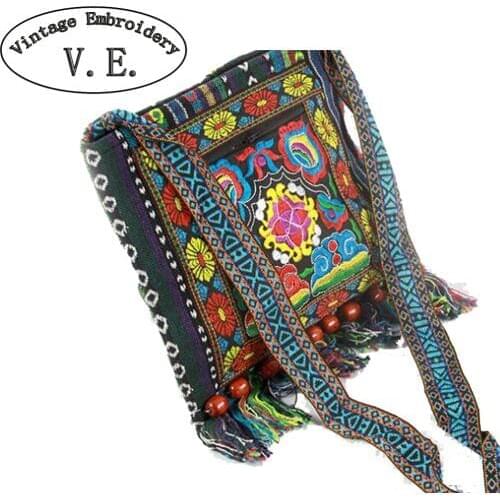 Vintage Embroidery Bag Boho Hobo Hmong Ethnic Shoppers Bag Womens Shoulder Messenger Bag Embroidered Handbag