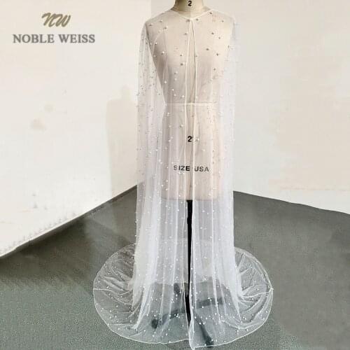 Pearls Long Wedding Wrap Tulle Party Shawl BOLERO Floor-Length Bridal Cape Elegant Wedding jacket