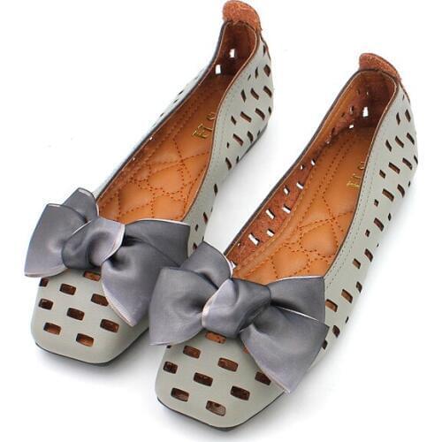 New Flat Openwork Single Shoes 2019 Spring Summer Female Soft Bottom Pregnant Women Shoes Female Black Square Head Work Shoes