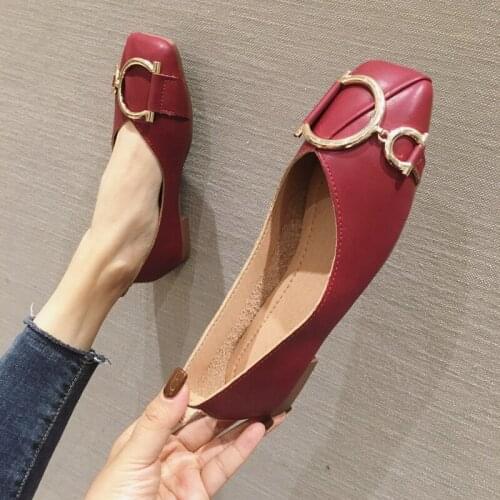 Ladies Metal Buckle Slip On Ballet Flats Soft PU Leather Fashion Casual Shoes For Women 2021 Spring/Autumn Chaussure Femme