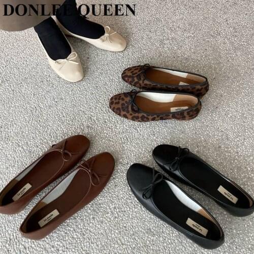 2021 Fashion Leopard Flats Shoes Women Flat Ballerina Casual Slip On Soft Moccasin Round Toe Shallow Female Boat Shoe Dress Muje