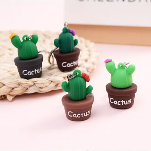 1PC Cactus Flower Keychain Key Ring For Friends Gift Fashion Cute Resin Plant Potted Bag Accessory Keychain Car Key Ring K56