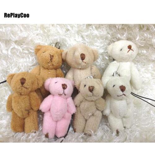 100pcs/lot Mini Teddy Bear Stuffed Plush Toys Small Bear Stuffed Toys With Chain 6CM pelucia Pendant Kids Birthday Gift 032