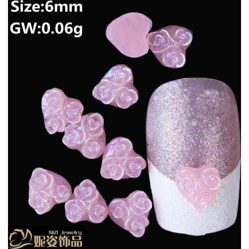 200pcs / bag 6mm AB color Rose Totem Design heart shape resin beads flatback nail art decoration