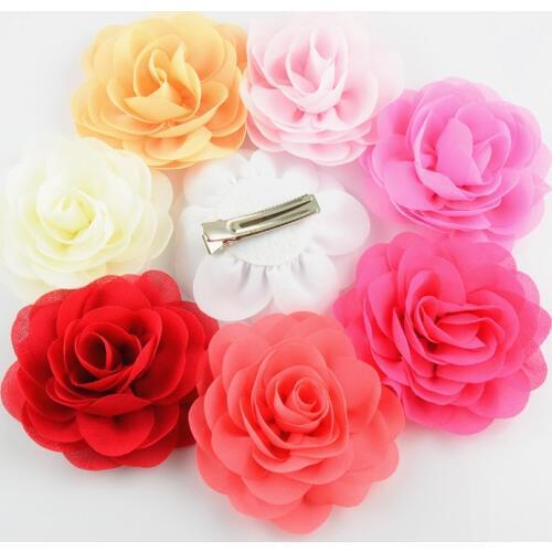 28 pcslot , Rose Fabric chiffon flower hair clip