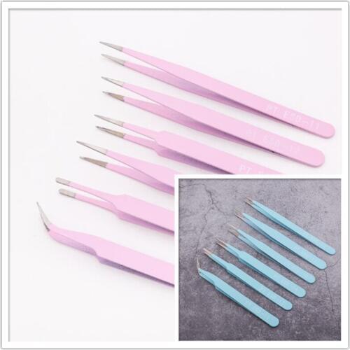6pcs set of diamond painting high quality tweezers elbow + straight head new stainless steel industrial anti-static tweezers sew
