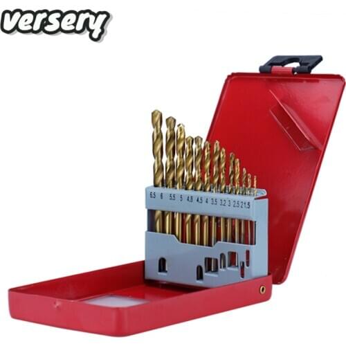 Free shipping 13pcs/set High Quality Twist Drill Bit HSS Titanium Coated Drill Bit Set Woodworking Metal Plastic Tools 1.5-6.5mm