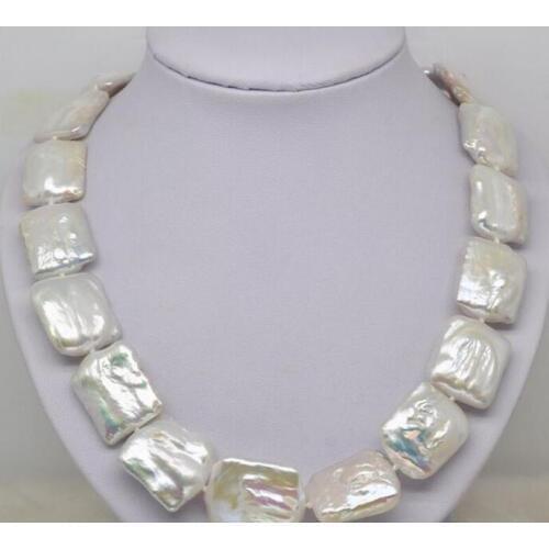 Noble Huge size 17-19MM white square pearl necklace 18" Long