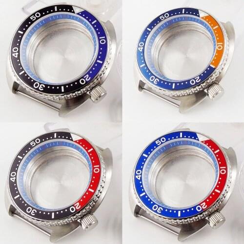 Steel 45mm Many colors circle Automatic Brushed Watch Case fit NH35A NH36A Alloy Insert Sapphire Glass Unidirectional Bezel
