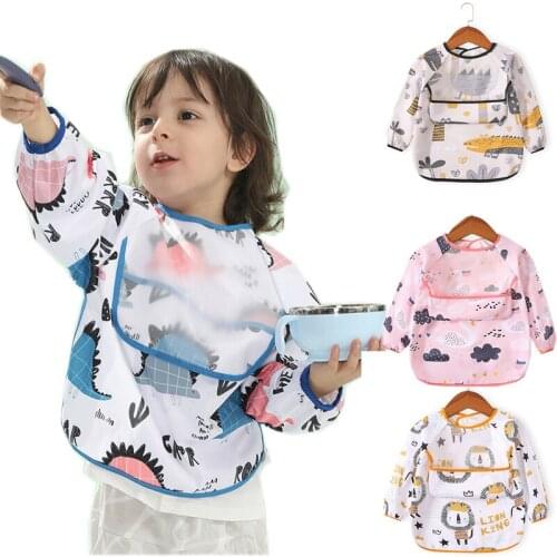 Baby Bib Long-sleeved Waterproof and Dirt-resistant Overalls for Boys Girls Childrens Apron High Quality Safe Material Kawai