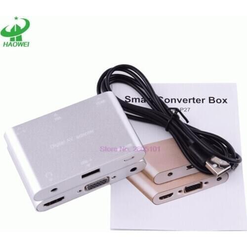 Dhl or fedex 20pcs 3 in 1 Digital AV Audio Adapter USB to HDMI VGA +Audio Video Converter For iPhone 6 5 Ipad Samsung Android
