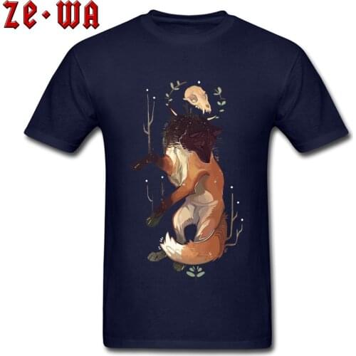 Tops Tees New Design Men Tshirt Fox God T Shirts Skull Print Clothes Anime T-shirt Cotton Navy Blue Casual Clothes Oversized