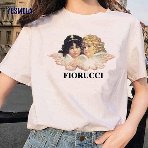 YESMOLA 2021 Summer T Shirt Baby Angel Print Harajuku Streetwear Short Sleeve Fiorucci Oversized Aesthetic Womens T-shirt
