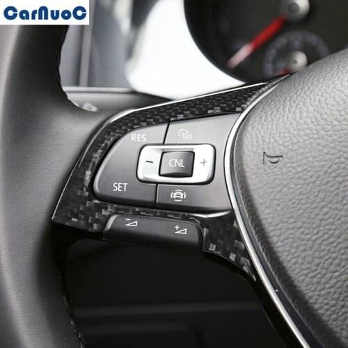 2Pcs For VW Golf 7 GTI MK7 2014-2019 Car Steering Wheel Button Panel Trim Decal Cover Carbon Fiber Sticker Styling Accessories