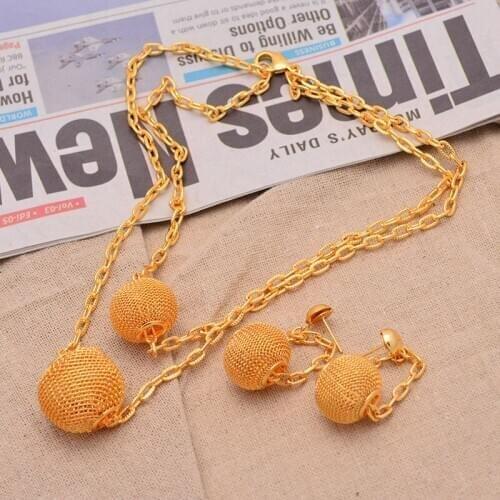 Wando 24K Dubai Bead Gold color jewelry sets for women African bridal wedding gifts party round Necklace earrings sets jewelry