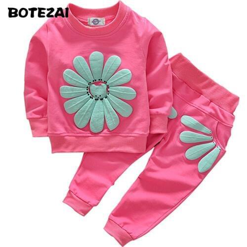 2020 Girls Clothing Sets Cartoon Sunflower New Spring Autumn Childrens Wear Cotton Casual Tacksuits Kids Outfit Sports Suit