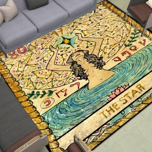 Retro Tarot Card Area Rugs Large The Star Wheel of Fortune Floor Mat Home Living Room Bedroom Decor Carpet Temperance Mandala
