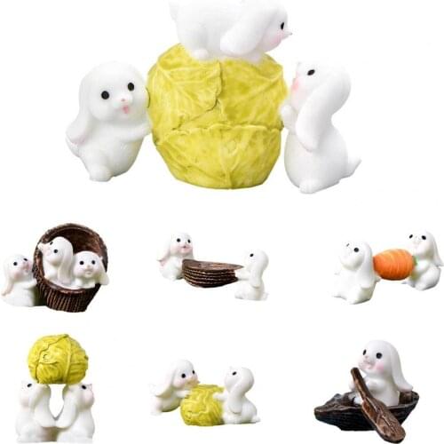 Creative Rabbit Statue Mini Garden Decor Resin Non-fade Rabbit Figurines for Home Ornaments Crafts