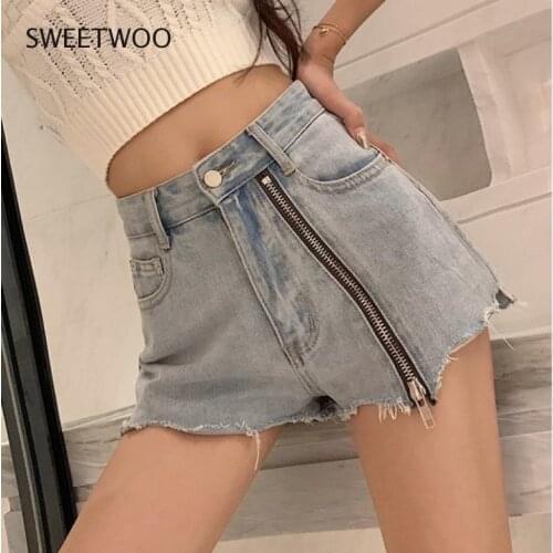Summer woman denim shorts Harajuku retro sexy zipper high waist shorts plus size fitness women clothing shorts