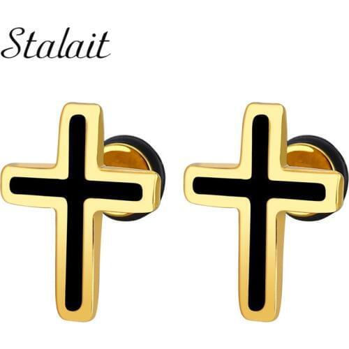 Fashion Exquisite Christ Cross Double-sided Barbell Stud Earrings Titanium Stainless Steel Hypoallergenic Earrings