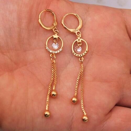 Trendy Gold Plated Copper Round Drop Earrings White Zirconia For Women Fashion Jewelry Accessories Wedding Anniversary Gift