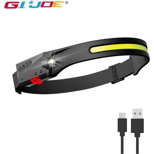 GIJOE Induction Headlamp COB LED Head Lamp with Built-in Battery Flashlight USB Rechargeable Head Torch 5 Lighting Modes Fishing