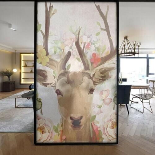 Nordic Style Sika Deer Pattern Static Frosted Window Film Privacy Sticker No Glue Stained Glass Sticker Toilet Door Privacy Film