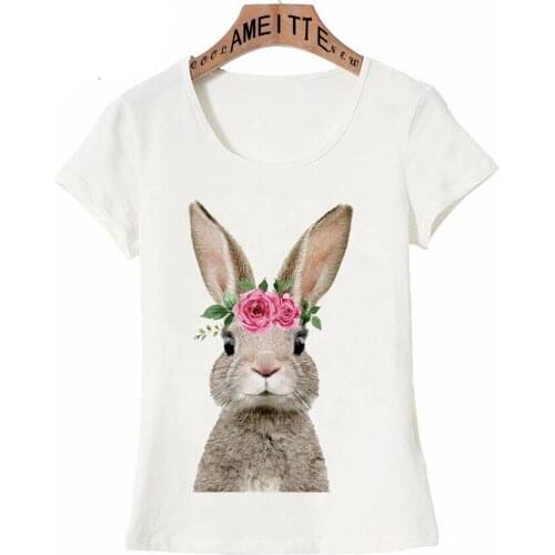 New Summer Fashion Women Short Sleeve Clever Naughty Baby Rabbit Print T-Shirt Cute Bunny Design White Casual Tops Cute Girl Tee