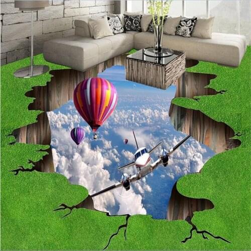 Beibehang 3 d pvc flooring custom wall paper 3 d bathroom flooring plane painting grass balloon mural photo wallpaper
