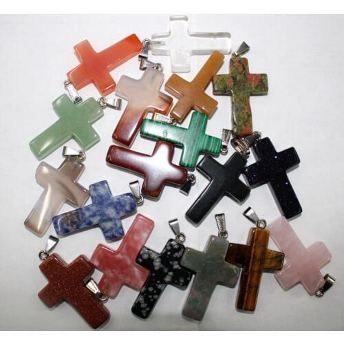 Wholesale 10pcs Natural tiger eye Stone aventurine Cross Shape Pendant for Jewelry Making Necklace Good Quality pendant 28x40mm