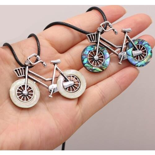 Natural Shell Alloy Necklace Bicycle-Shaped Pendant Leather Cord 2MM Charms For Elegant Women Love Romantic Gift