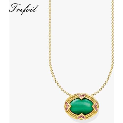 Necklace Oval Green Stone 925 Sterling Silver with Gold 2021 Summer Brand New Fine Jewelry Vintage Elegant Gift For Women Girls