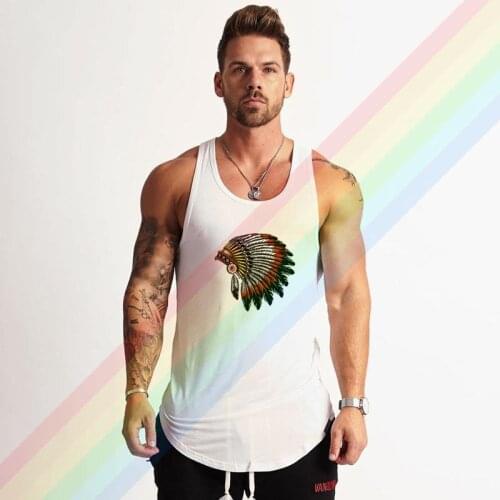 The Popular Indiana Headdress Logo Brand Gym Clothing Bodybuilding Cotton Tank Tops For Men Summer Singlet Sleeveless Plus Size