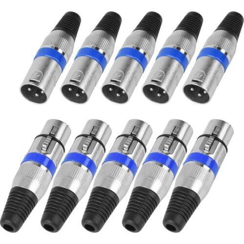 Promotion! 5 Pairs 3 Pin XLR Connectors Male and Female Microphone Mic Cable Plug Connector Audio Socket, 10 Pack