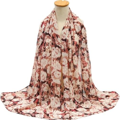 Luxury Printed Chiffon Scarf Women Muslim Hijab Autumn Scarves For Ladies Floral Long Shawls and Wraps Islam Bufandas 35 Colors